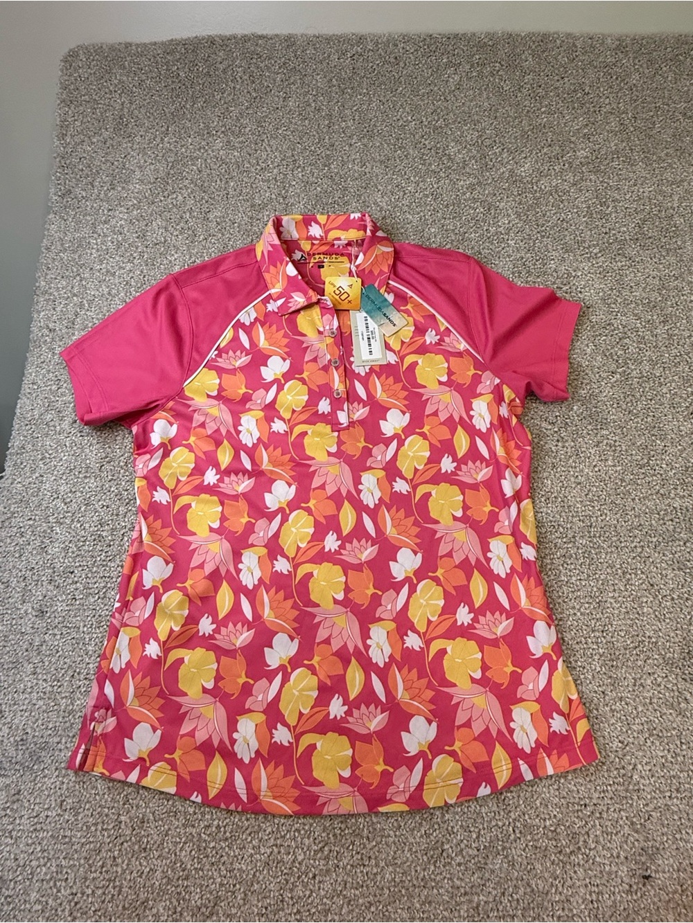 Women’s Pink Floral Bermuda Sands Polo Top- NWT - Medium
